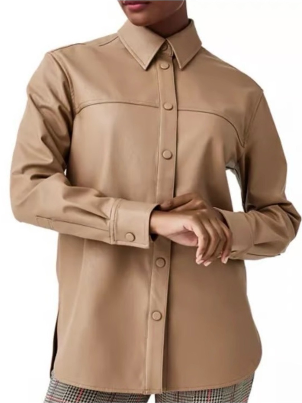 SPANX Faux Leather Button Front Shacket – Camel Tan – Size XS
